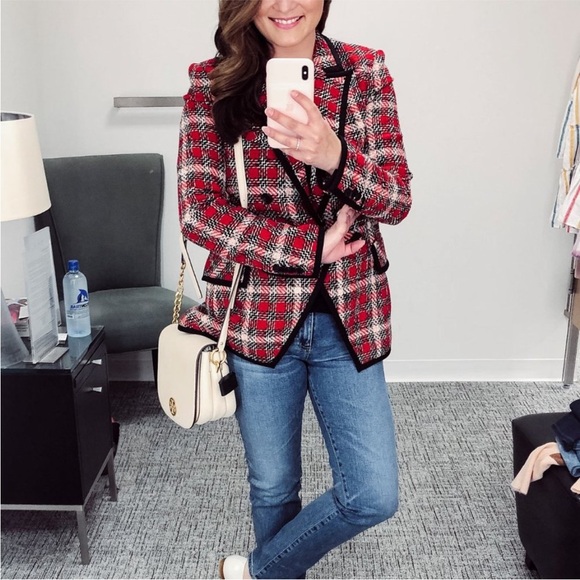 $698 Veronica Beard Harriet Cutaway Dickey Jacket stunning luxe red tweed sz 4 - Picture 16 of 16